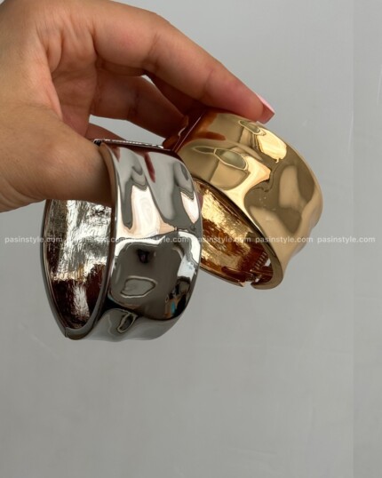 دستبند بنگل پهن طلایی و نقره ای