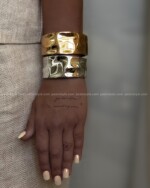 دستبند بنگل پهن طلایی و نقره ای