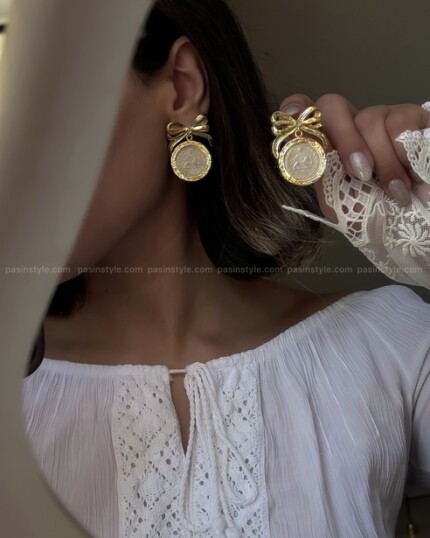 گوشواره سکه دوریالی پاپیونی