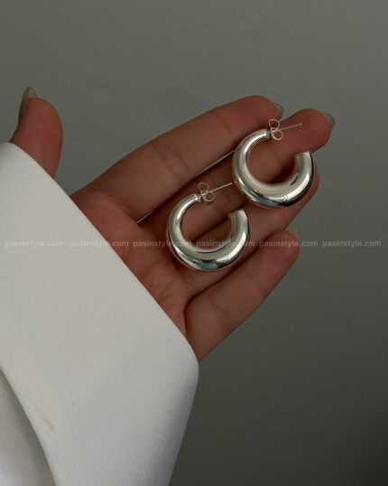 گوشواره نیم دایره آبکاری نقره