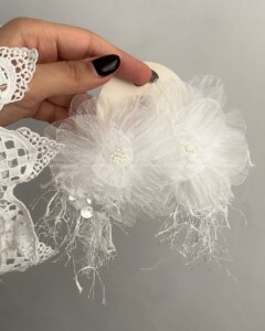 گوشواره گل سفید توری